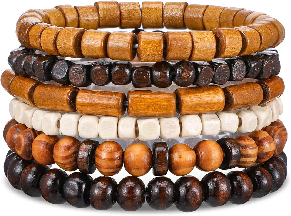 Telooco Wooden Mens Beaded Bracelets Adjustable Elasticity Mens Bracelet Multi-Layer Detachable Beaded Bracelets for Men