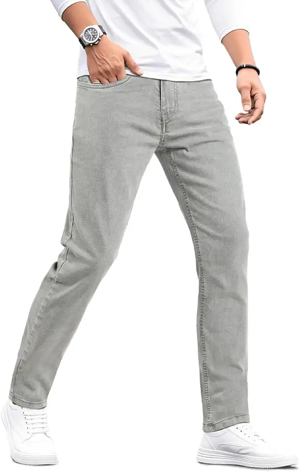 Heyfanee Mens Lightweight Slim Fit Jeans Stretch Denim Pants for Men