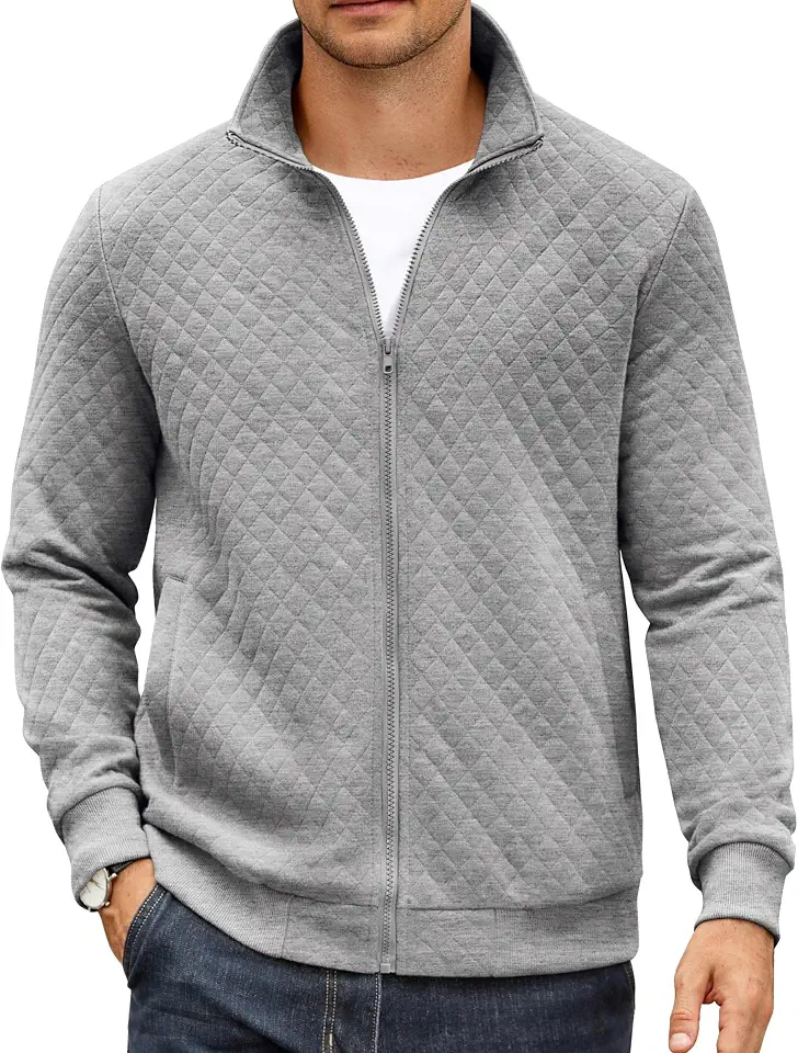 COOFANDY Mens Zip Up Sweatshirt Mock Neck Quilted Jacket Casual Lightweight Sweater Jackets with Pocket