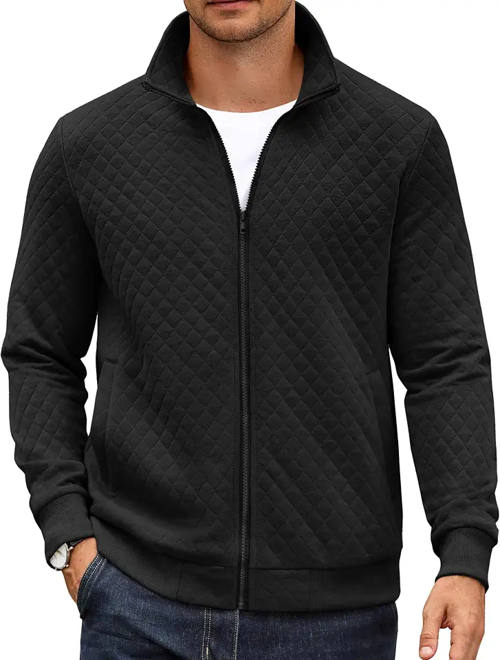 COOFANDY Mens Zip Up Sweatshirt Quilted Fall Sweater Jackets Casual Stylish