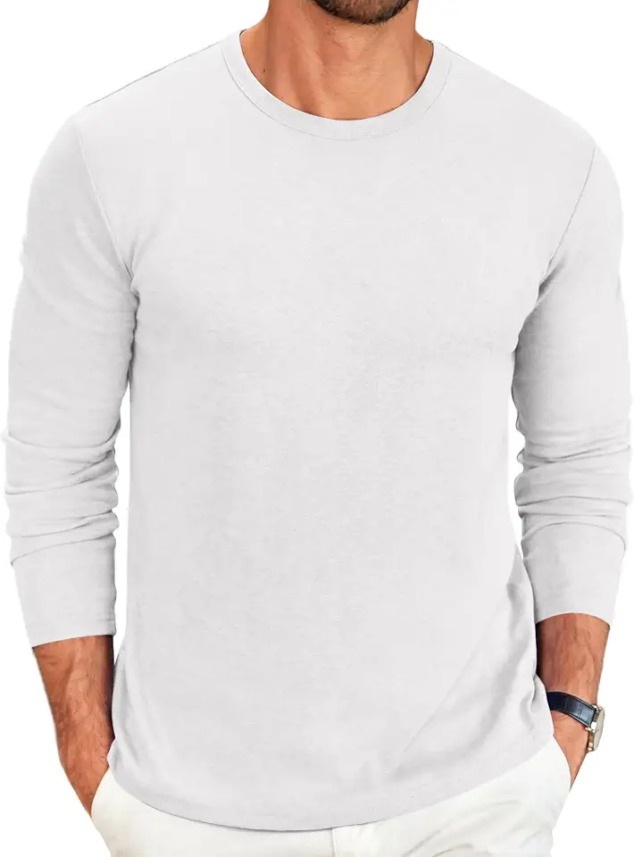 Global Recycled Standard COOFANDY Men's Long Sleeve Tee Shirts Crew Neck T Shirt Solid Casual Basic Tees Soft Stretch T-Shirts