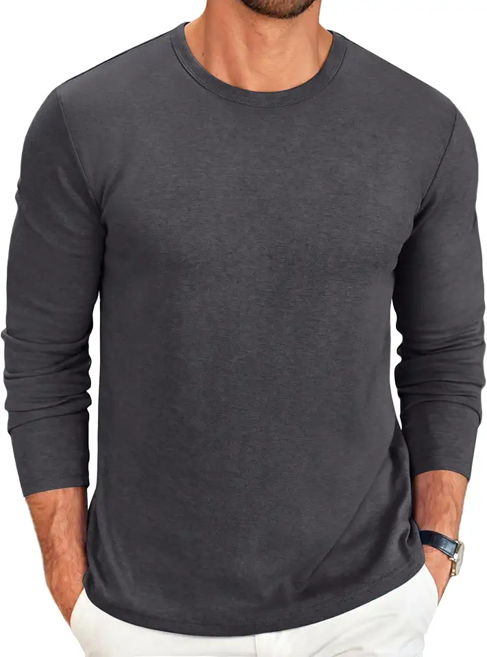 COOFANDY Men's Long Sleeve Tee Shirts Crew Neck T Shirt Solid Casual Basic Tees Soft Stretch T-Shirts