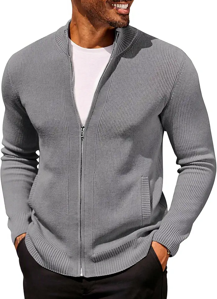 COOFANDY Mens Zip Up Cardigan Sweater Slim Fit Casual Full Zipper Sweaters