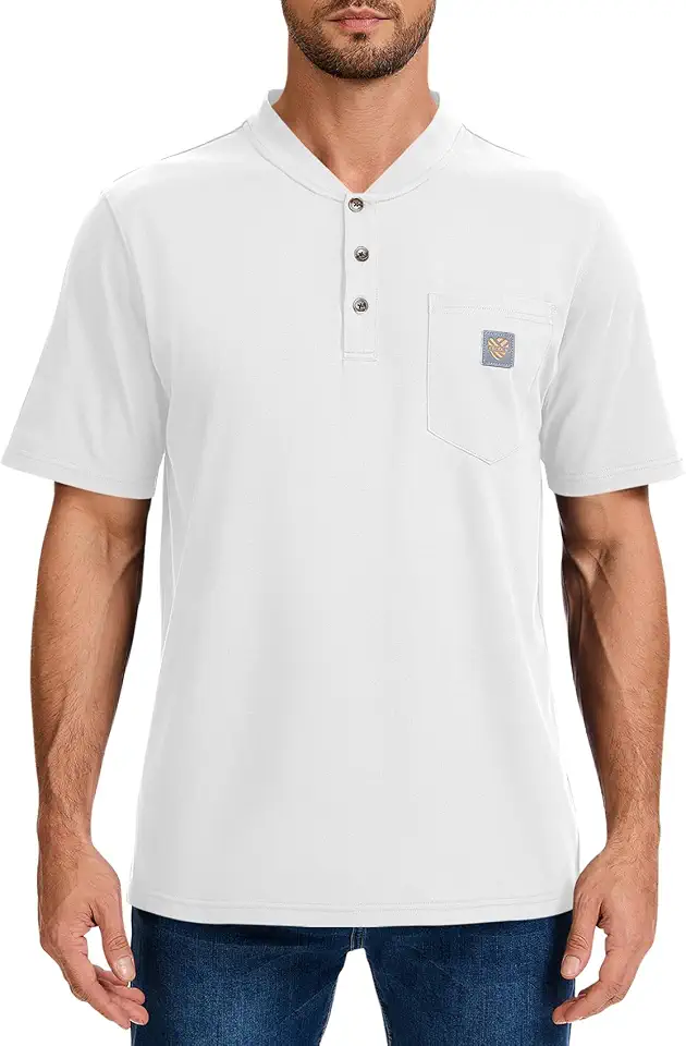 OEKO-TEX STANDARD 100 Men's Loose Fit Heavyweight Short-Sleeve Pocket Work Henley T-Shirt