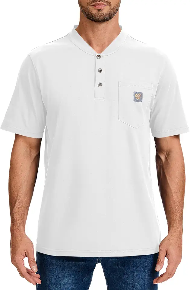 OEKO-TEX STANDARD 100 Men's Loose Fit Heavyweight Short-Sleeve Pocket Work Henley T-Shirt