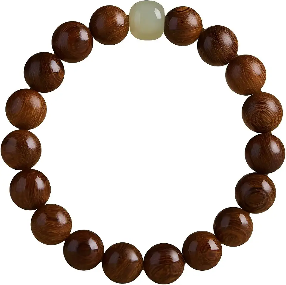 Feng Shui Wood Bracelet Natural Sandalwood Beads Natural Wood Meditation Mala for Positive Energy Unisex Blessing Gift Holiday Gift