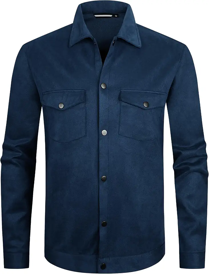 Men's Navy Blue Suede Shirt Jacket