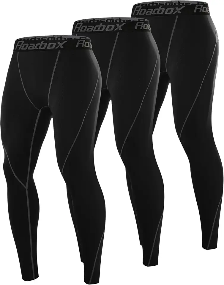 Global Recycled Standard Roadbox 3 Pack Compression Pants Men, Performance Running Workout Leggings