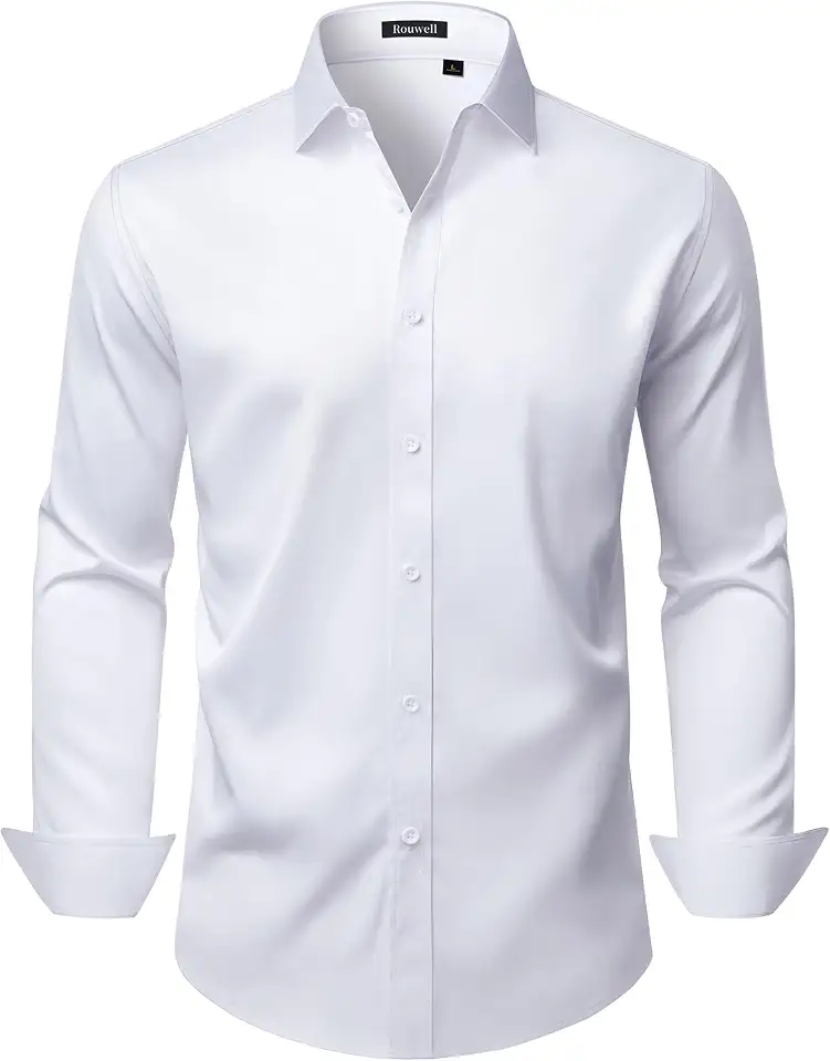 Global Recycled Standard Mens Wrinkle Free Dress Shirts Regular Fit Business Button Down Shirt Formal Long Sleeve Wedding Stretch Shirts