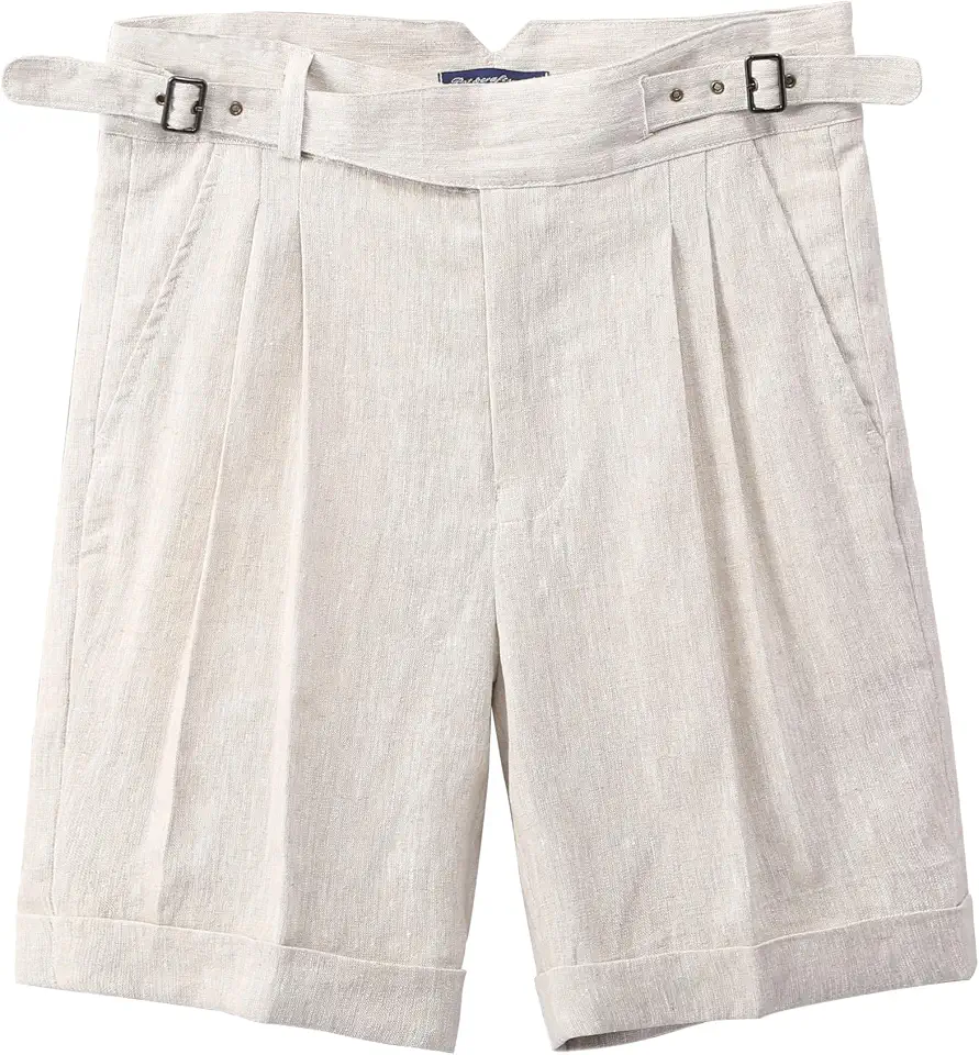 Gurkha Linen Shorts Men's Five Italian Double Pleated Casual Pants in Pants Slim Thin Models