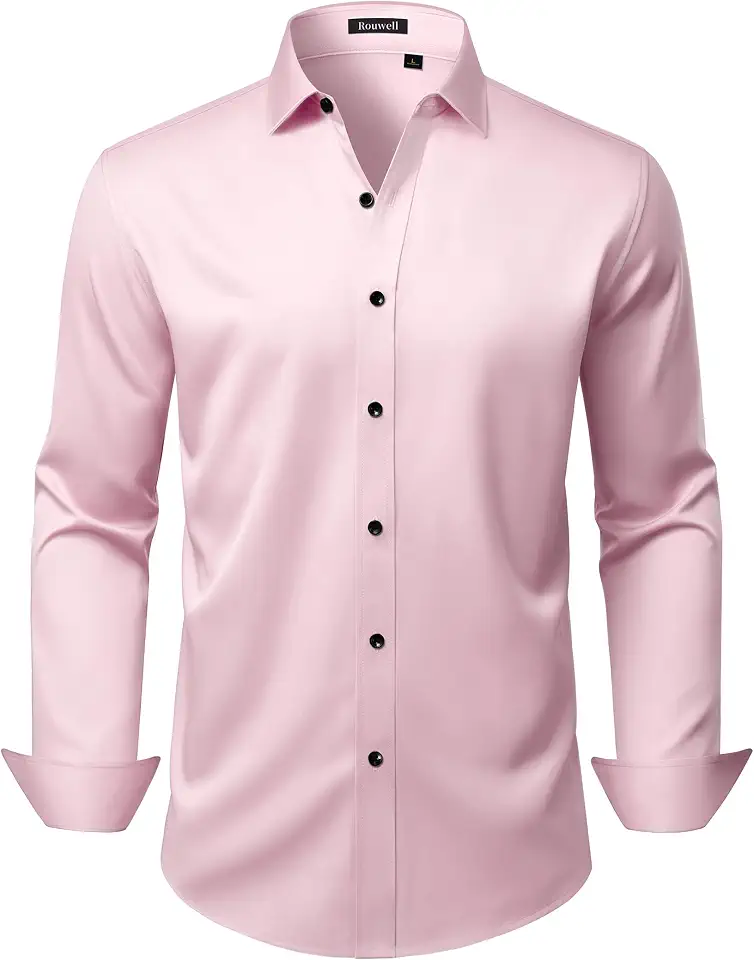 Global Recycled Standard Mens Wrinkle Free Dress Shirts Regular Fit Business Button Down Shirt Formal Long Sleeve Wedding Stretch Shirts