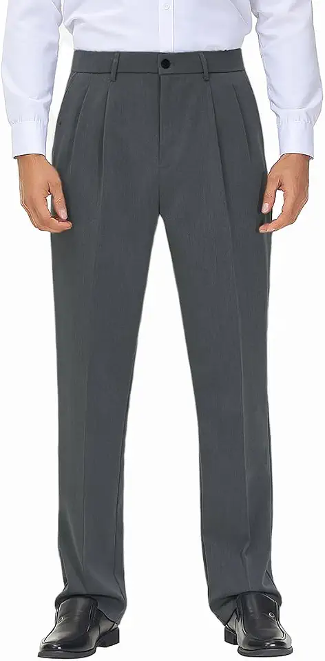 Soojun Men's Flex Pleated Front Classic Fit Dress Pants