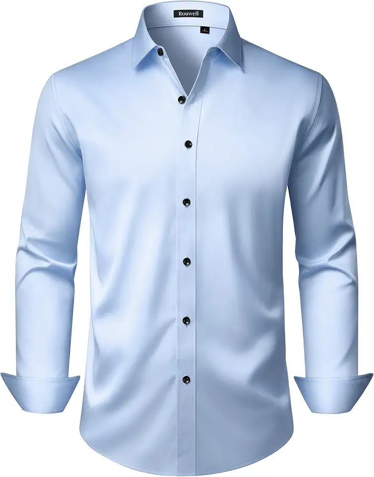 Global Recycled Standard Mens Wrinkle Free Dress Shirts Regular Fit Business Button Down Shirt Formal Long Sleeve Wedding Stretch Shirts