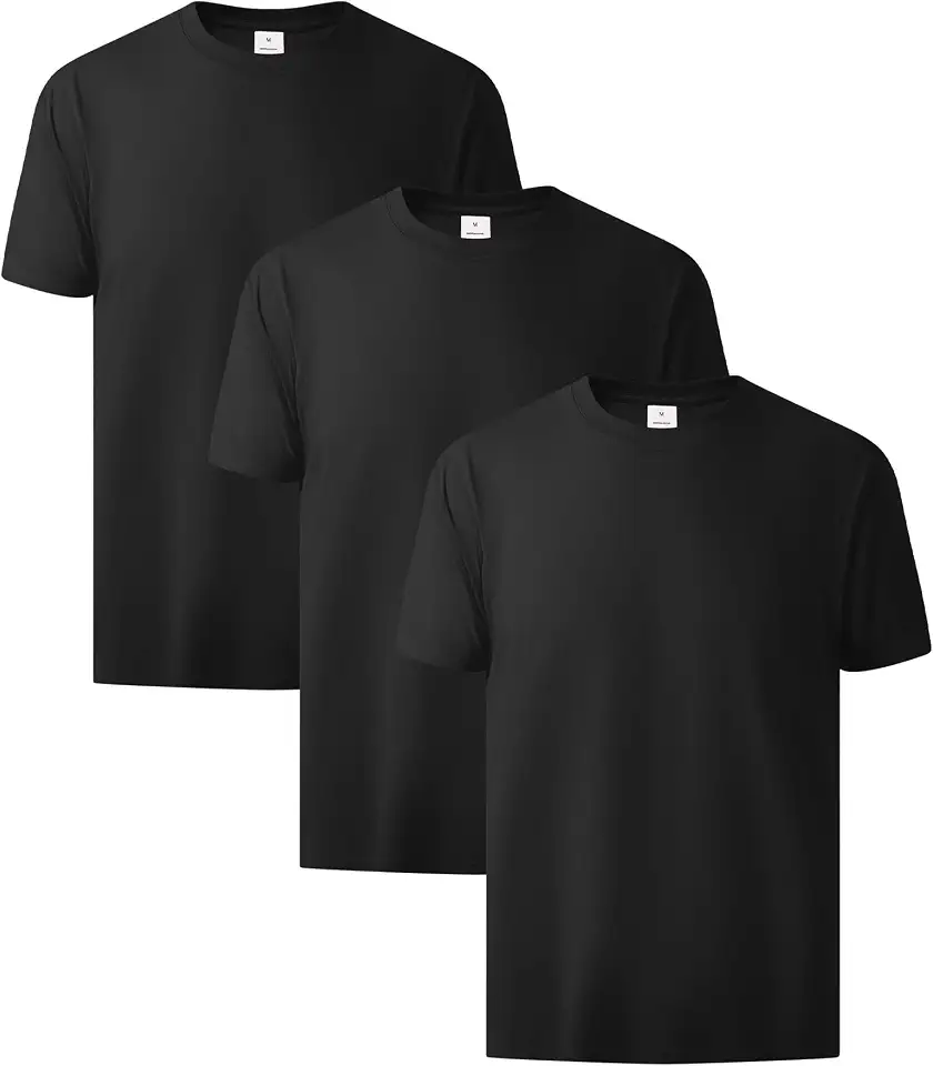 Little Beauty 3 Pack Men's Cotton T Shirts Short Sleeve Crew Neck Tshirts Casual Basic Tee Breathable Summer Tops