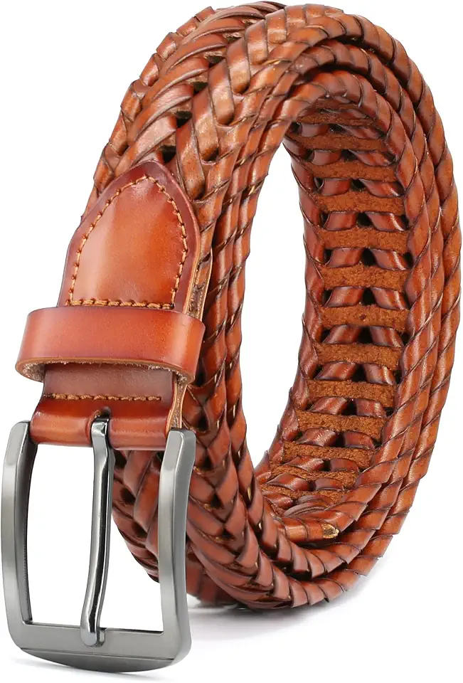 Mens Braided Leather Belt, Casual Woven Belts Fit Golf Pants Jeans