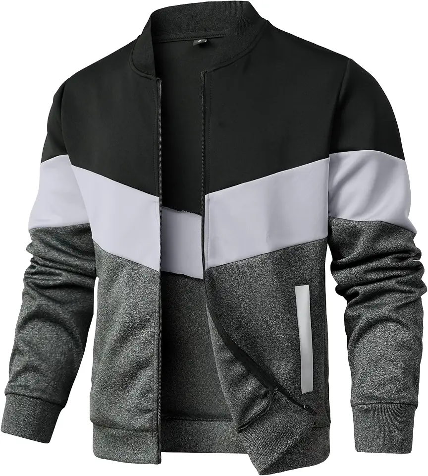 Global Recycled Standard HYPESTFIT Mens Lightweight Jacket Casual Bomber Jacket Color Block Varsity Coat