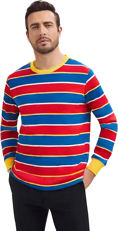 Adult Mens Cosplay Costume Streetwear Striped T-Shirt for Halloween