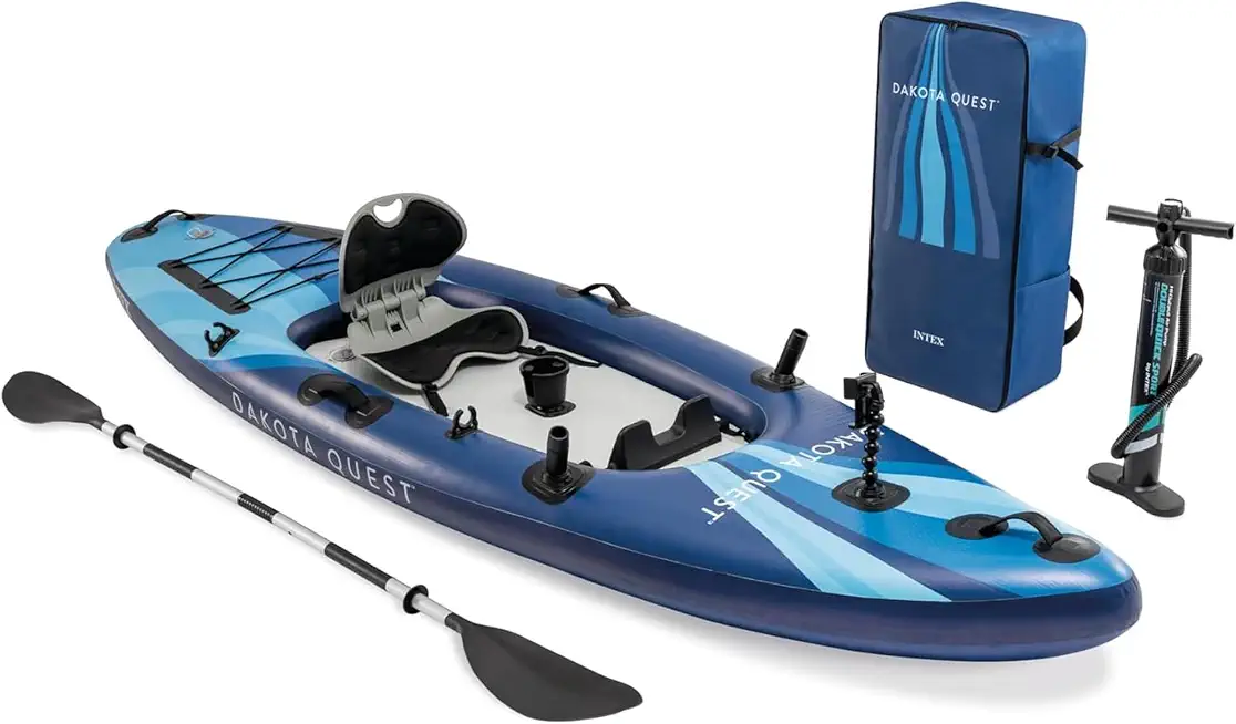 INTEX 68245EP 10.5ft Dakota Quest Sit-On-Top Inflatable Kayak, Kayak Folds into Backpack, 352lbs Capacity, Hand Air Pump, Paddle, Phone/Action Camera Holder Included
