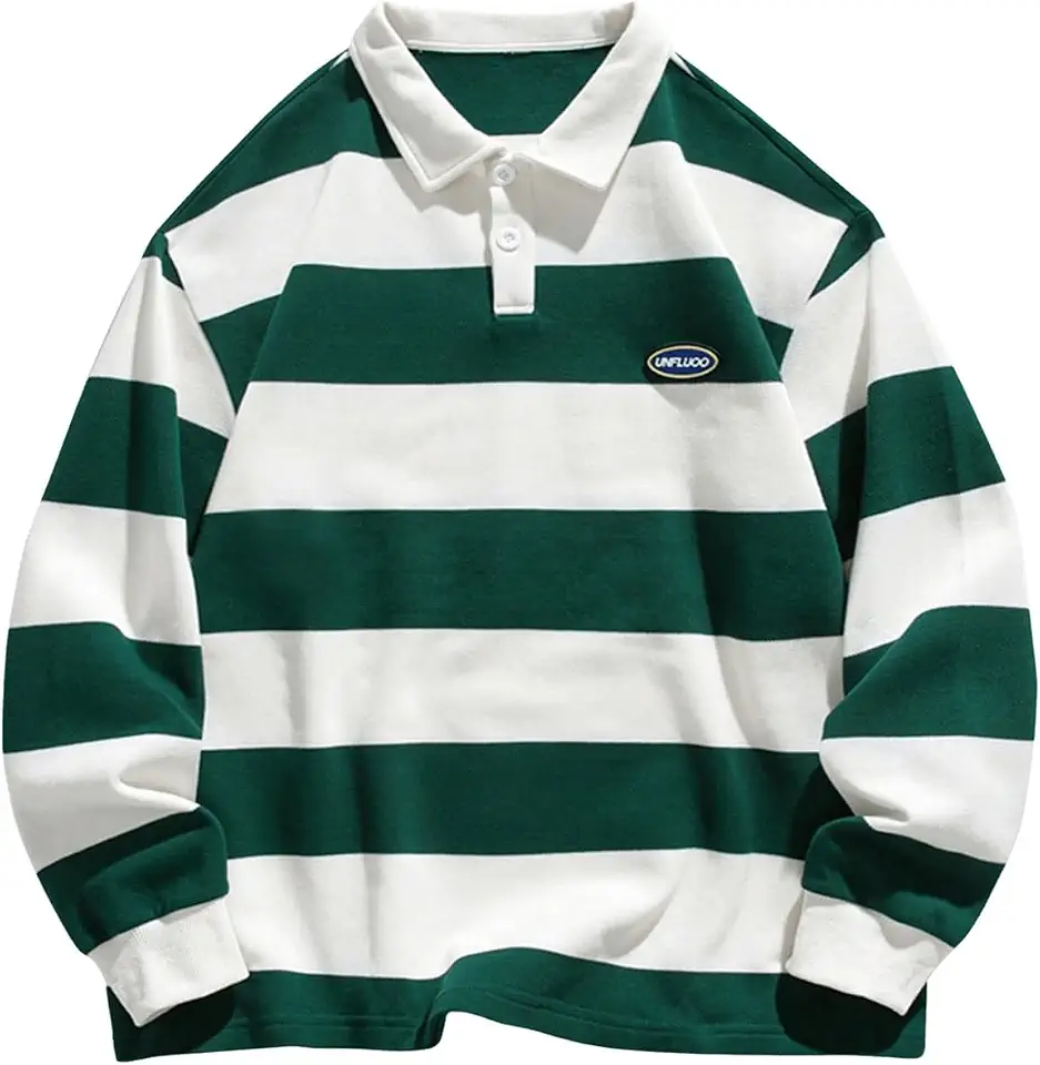 SweatyRocks Men's Rugby Striped Long Sleeve Pullover Sweatshirt Shirts