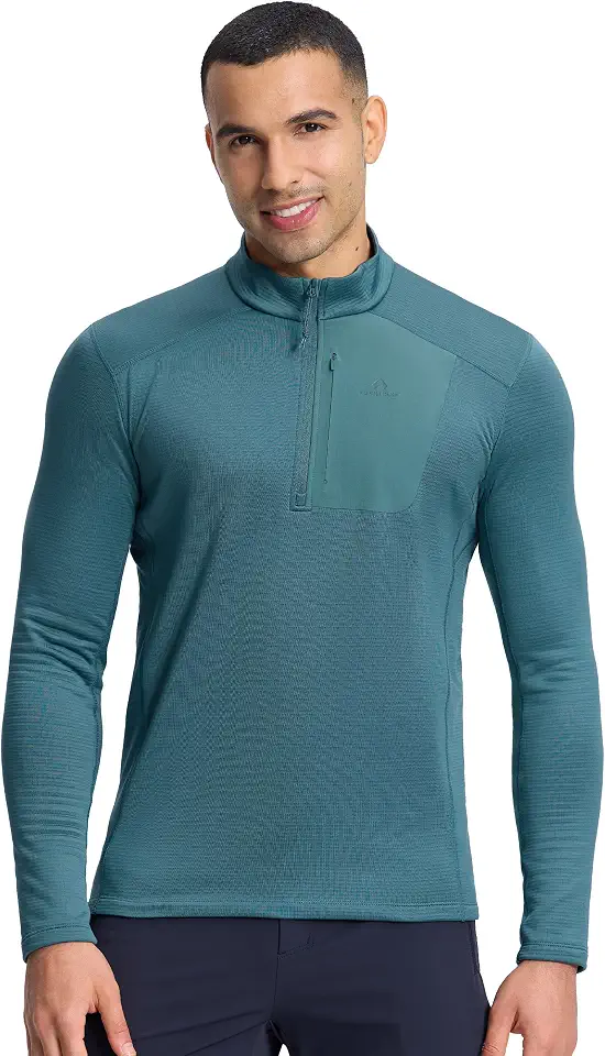 Pioneer Camp Grid Fleece Jacket Quarter Zip Pullover Men Hiking Mid Layer