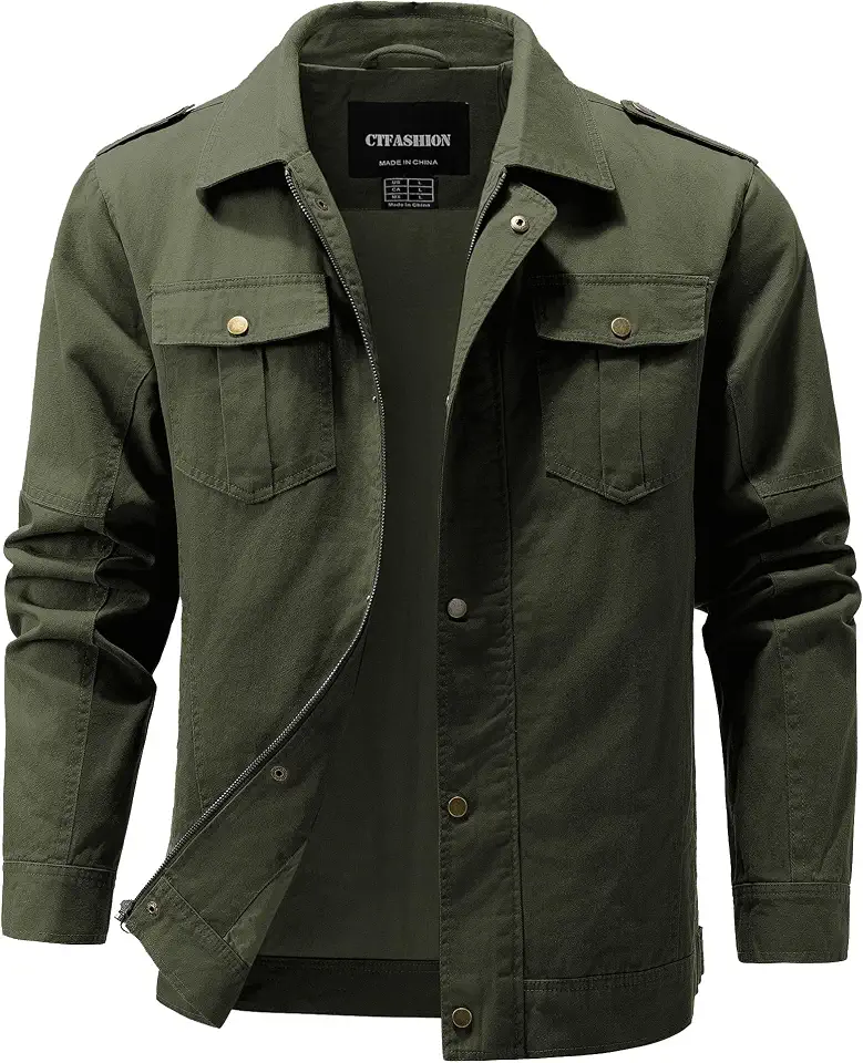 Men's Military Jacket Cotton Lightweight Coats Canvas Field Work Bomber Casual Stylish Fall Spring Outerwear