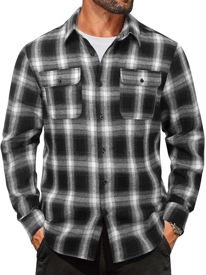 COOFANDY Mens Flannel Shirts Long Sleeve Plaid Button Down Shirt Cotton Casual Work Shirts with Pockets