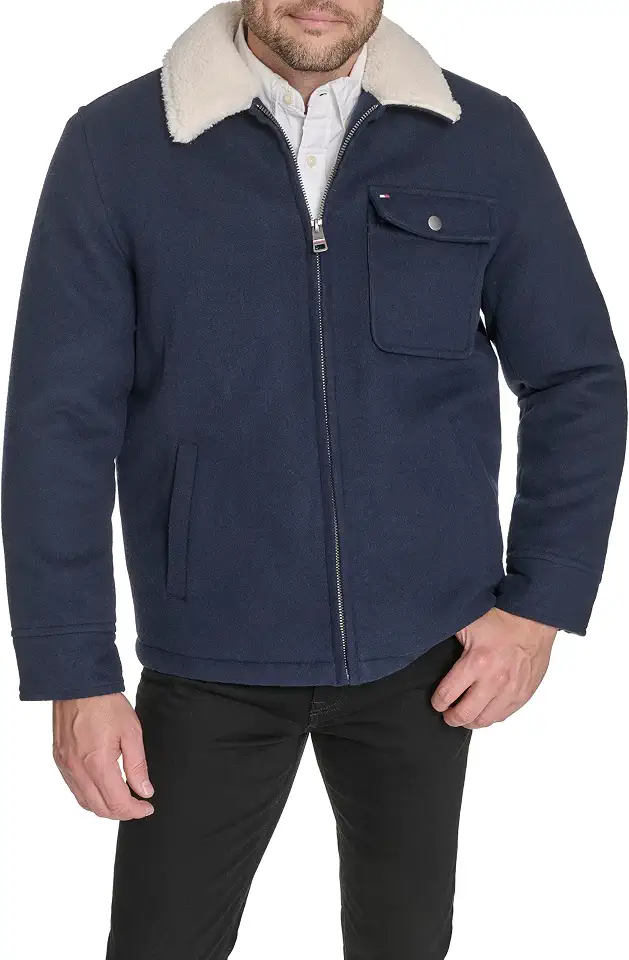 Tommy Hilfiger Men's Wool Blend Jacket With Sherpa Collar
