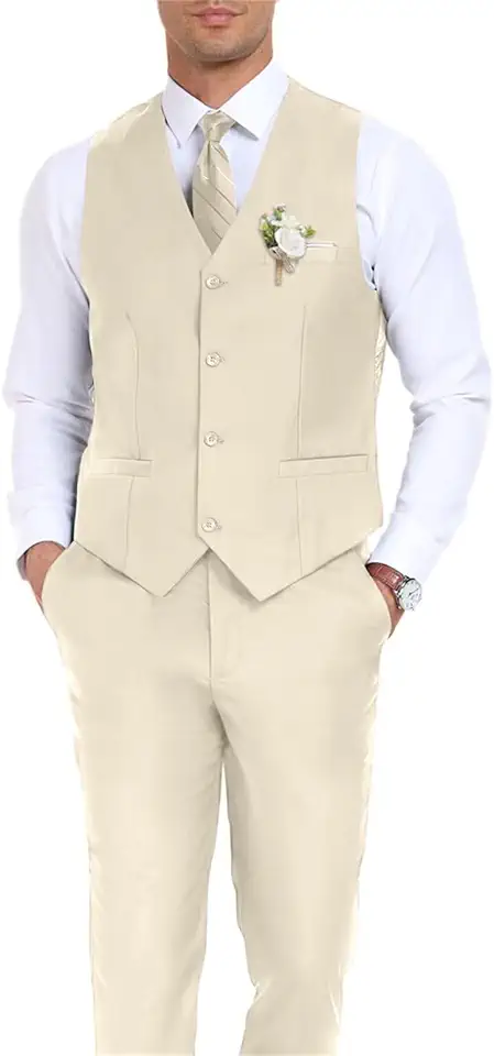 Fxzpiodi Mens 2 Piece Suit Vest Pant Set Slim Fit Casual Tux Wedding Outfit