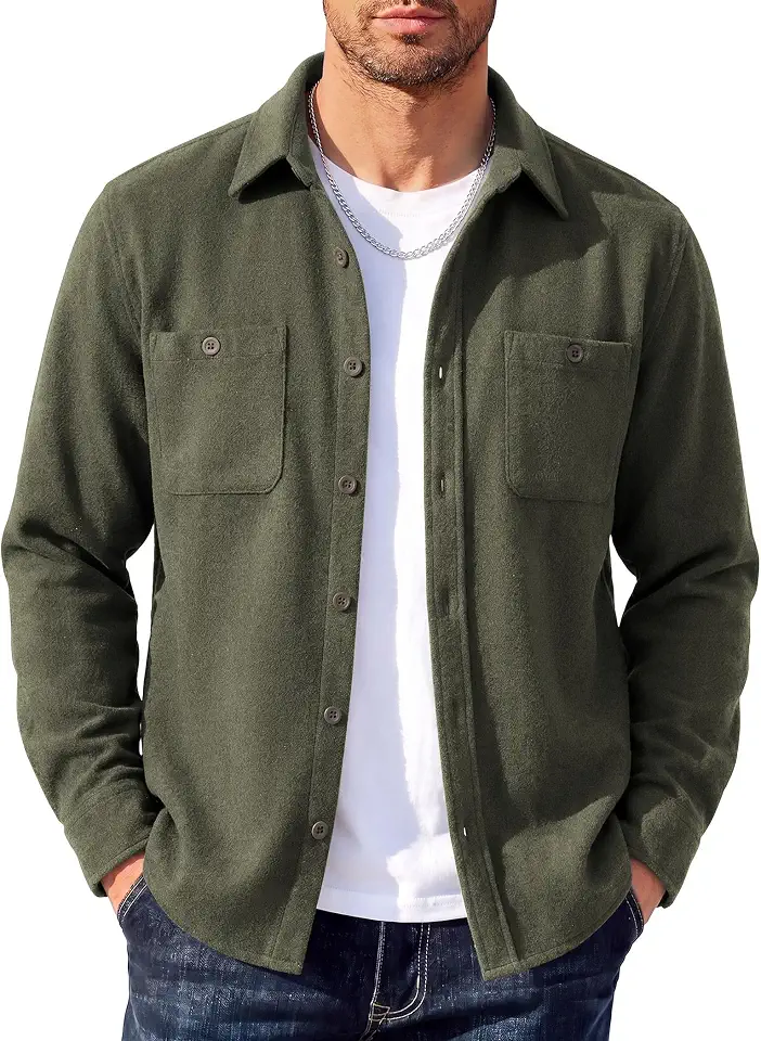 Global Recycled Standard COOFANDY Men's Flannel Shirts Long Sleeve Casual Cotton Plaid Button Down Shirt Jacket with Pockets
