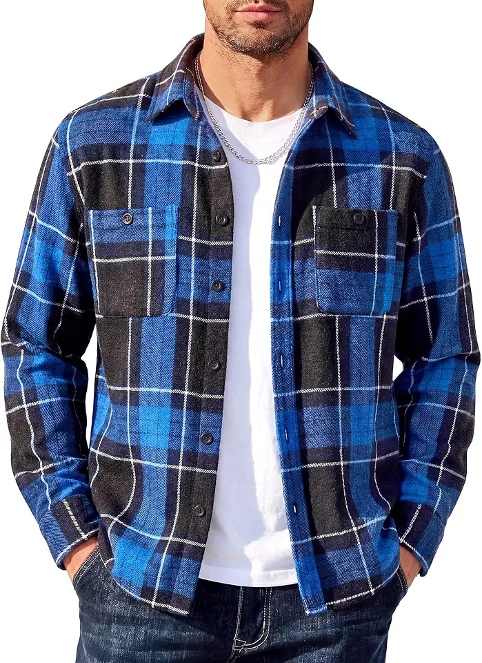 Men's Navy Black Buffalo Check Shirt Jacket