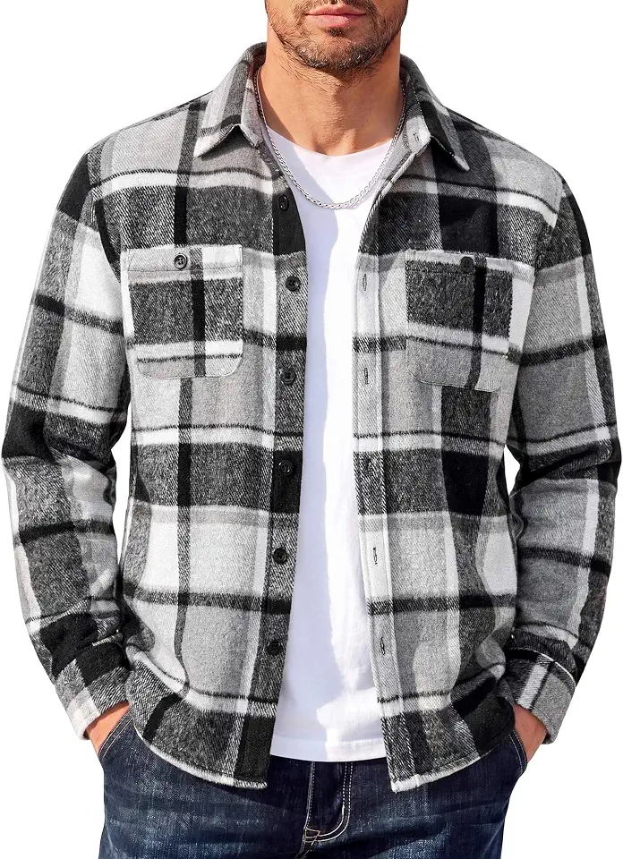 Global Recycled Standard COOFANDY Men's Flannel Shirts Long Sleeve Casual Cotton Plaid Button Down Shirt Jacket with Pockets