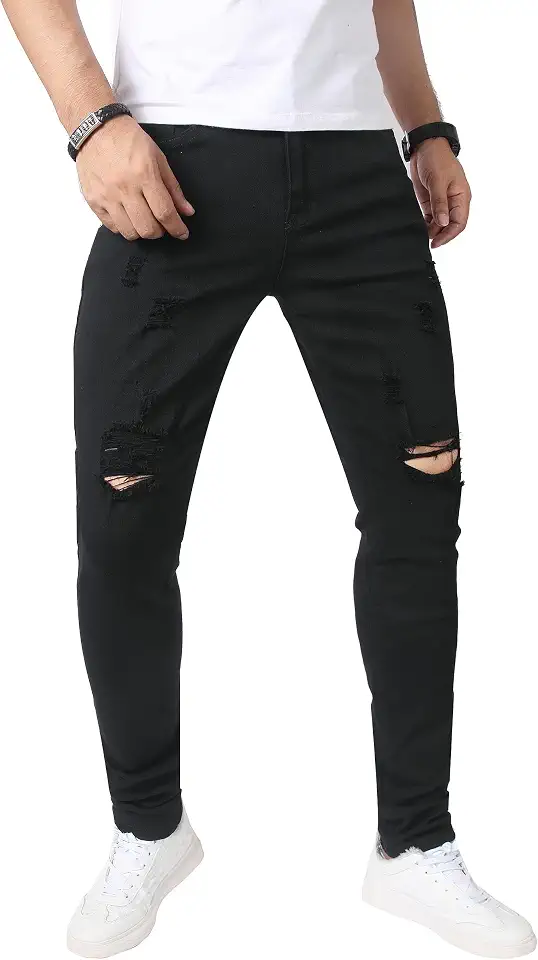 JUNBAOSS Men's Skinny Stretch Jeans Slim Ripped Jeans for Men, Distressed Tapered Leg Fashion Comfort Flex Waist Denim Pants