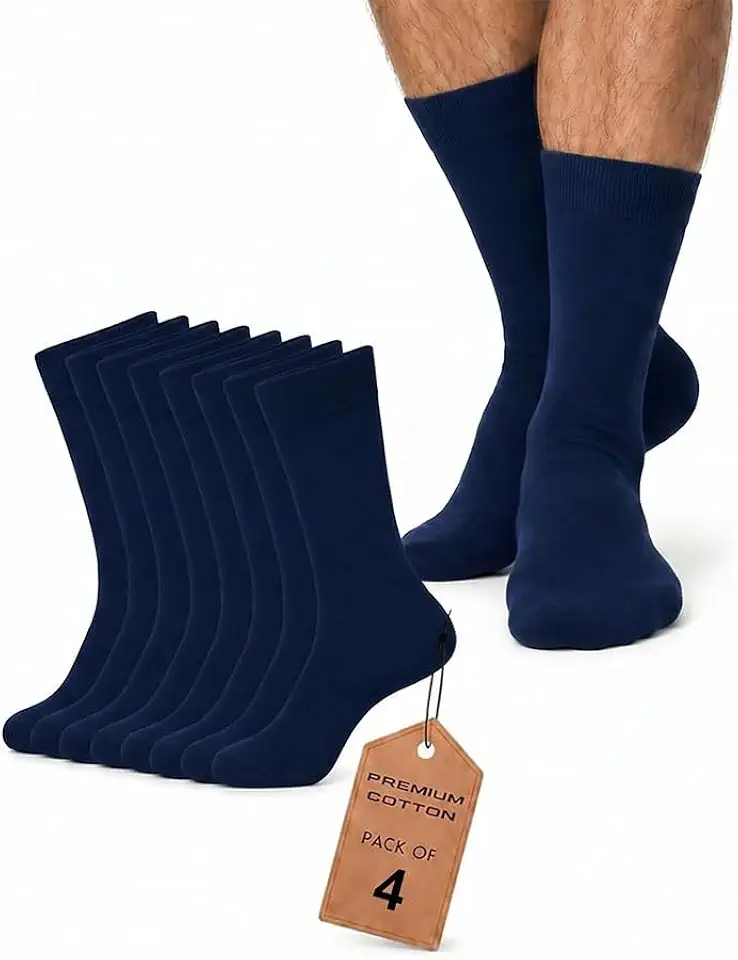 Dress Socks for Men Cotton Blend Cushioned Dress Socks Soft Solid Mid-Calf Running Socks