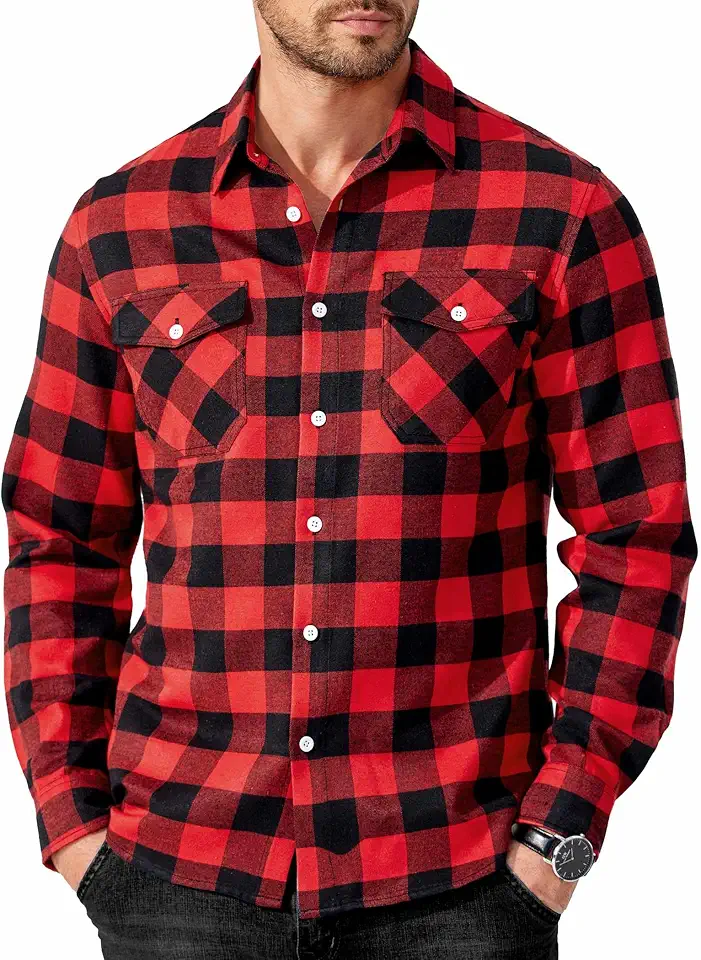 Global Recycled Standard COOFANDY Mens Flannel Shirts Long Sleeve Casual Plaid Button Down Shirt Cotton Shirt Cowboy Work Shirts with Pockets