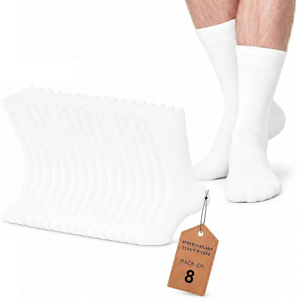 Dress Socks for Men Cotton Blend Cushioned Dress Socks Soft Solid Mid-Calf Running Socks