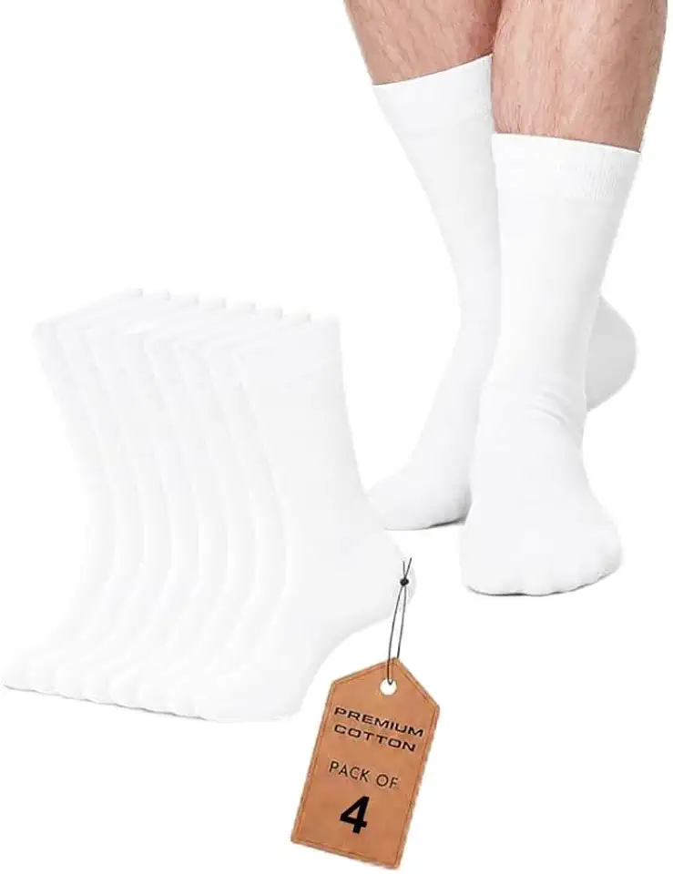 Dress Socks for Men Cotton Blend Cushioned Dress Socks Soft Solid Mid-Calf Running Socks