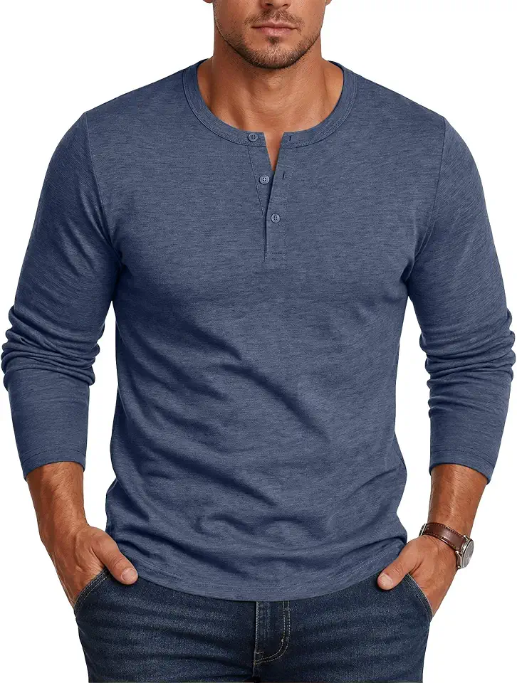 COOFANDY Mens Henley Shirt Long Sleeve Casual Stretch Solid T-Shirts Fashion Pullover Lightweight Fall Tops