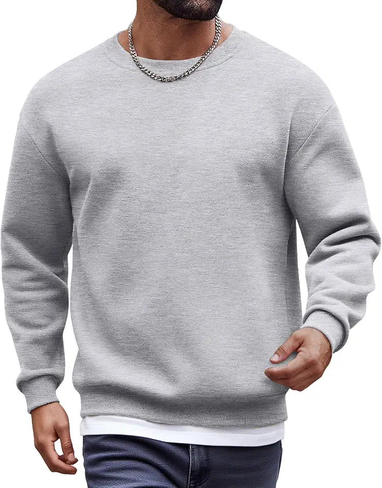 COOFANDY Men's Fleece Crewneck Sweatshirt Cotton Long Sleeve Pullover Casual Thermal Shirts