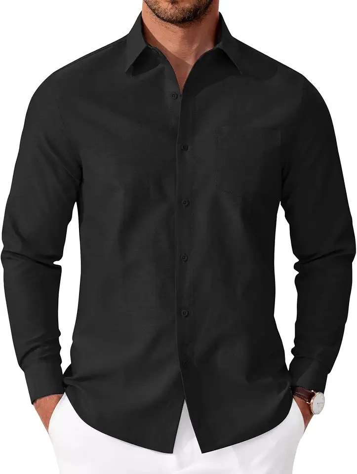 COOFANDY Mens Oxford Shirt Long Sleeve Casual Button Down Shirts Soild Dress Shirts with Pocket