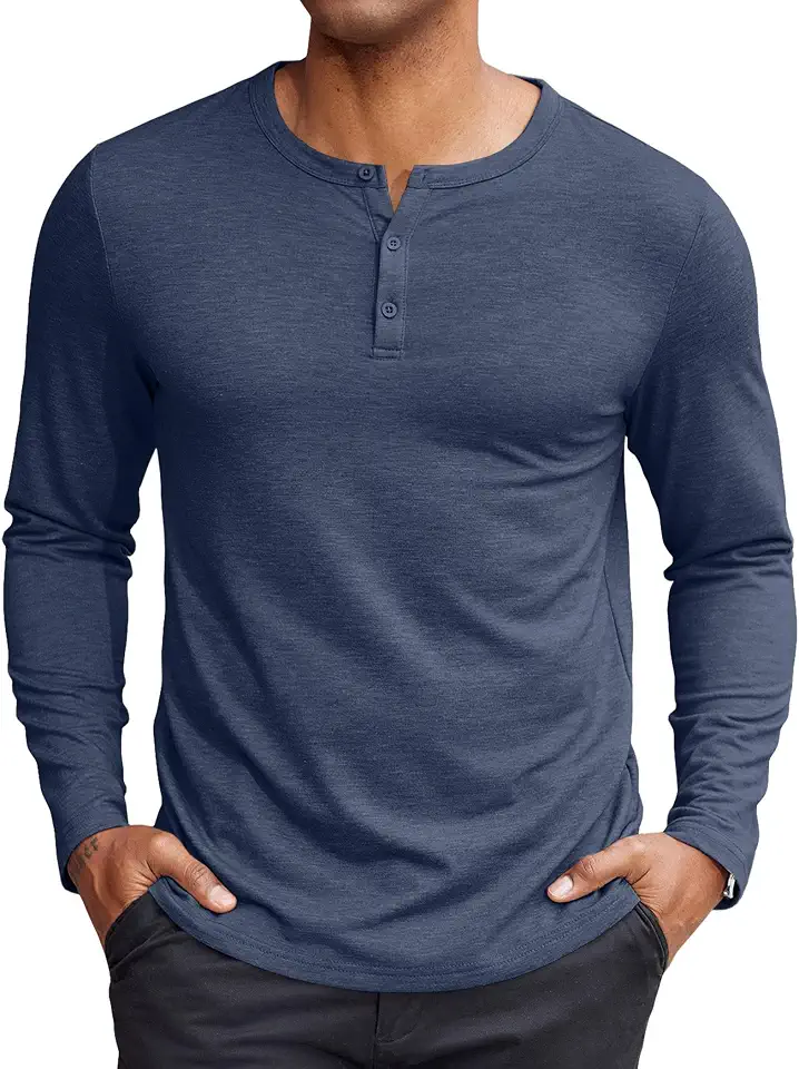 Global Recycled Standard COOFANDY Mens Henley Shirt Long Sleeve Casual Stretch Solid T-Shirts Fashion Pullover Lightweight Fall Tops