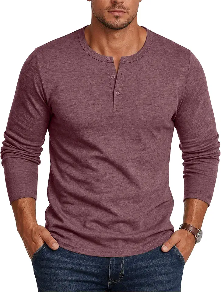 Global Recycled Standard COOFANDY Mens Henley Shirt Long Sleeve Casual Stretch Solid T-Shirts Fashion Pullover Lightweight Fall Tops