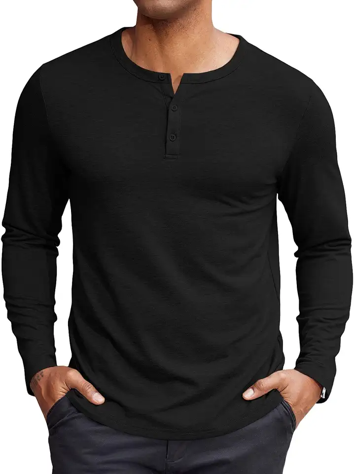 Global Recycled Standard COOFANDY Mens Henley Shirt Long Sleeve Casual Stretch Solid T-Shirts Fashion Pullover Lightweight Fall Tops