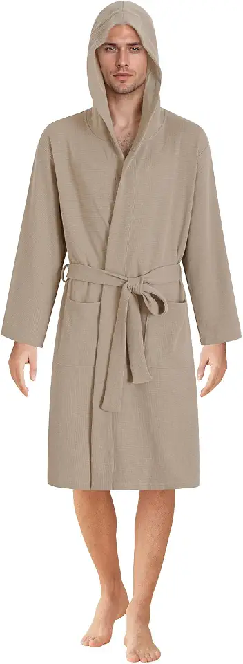 Latuza Men's Waffle Knit Hooded Robe Lightweight Bathrobe