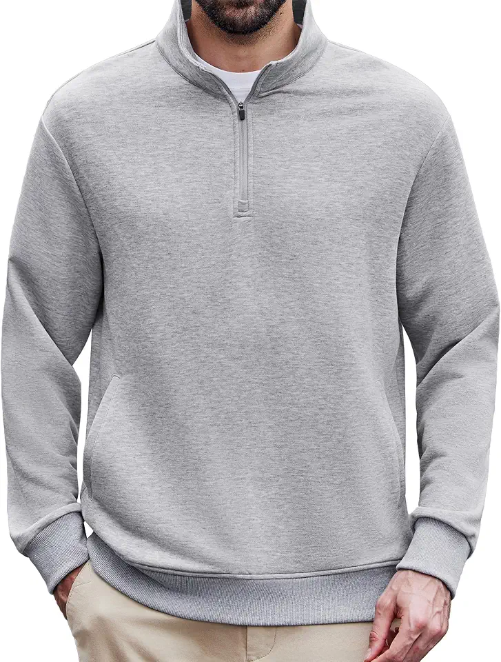 PINSPARK Mens Quarter Zip Pullover Casual Mock Neck Sweatshirt
