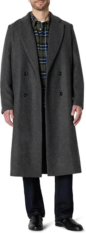 Amazon Essentials Men's Relaxed-Fit Double Breasted Wool Blend Longline Topcoat with Classic Lapel