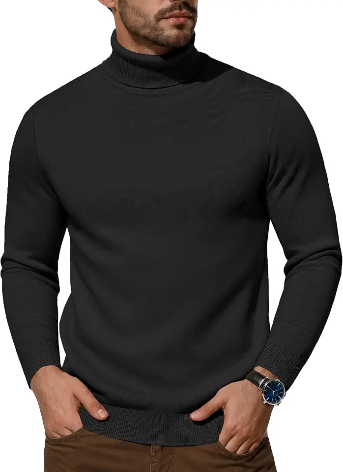 EKLENTSON Men's Turtleneck Sweaters Thermal Knitted Pullover Casual Stylish