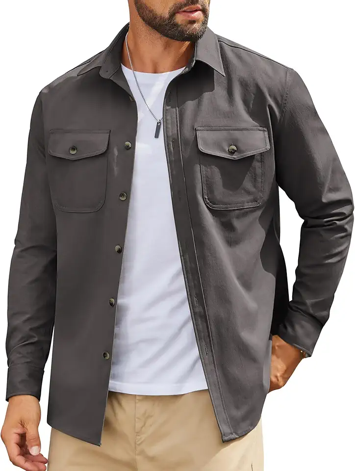 COOFANDY Men's Long Sleeve Button Down Work Shirt with Flap Pockets