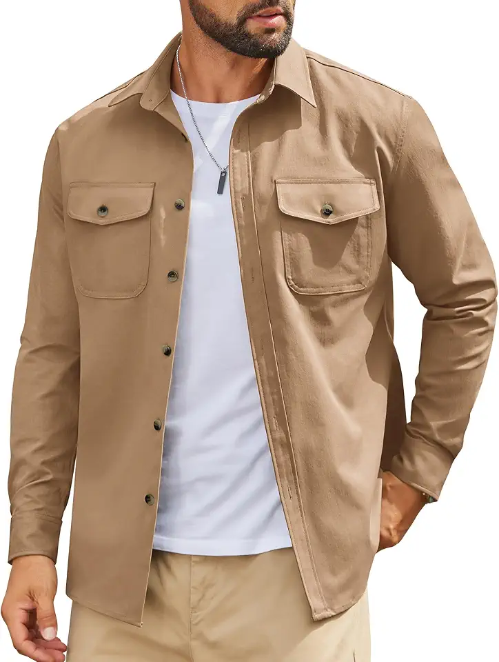 Global Recycled Standard COOFANDY Mens Shirt Jacket Long Sleeve Button Down Shirt for Mens Shackets