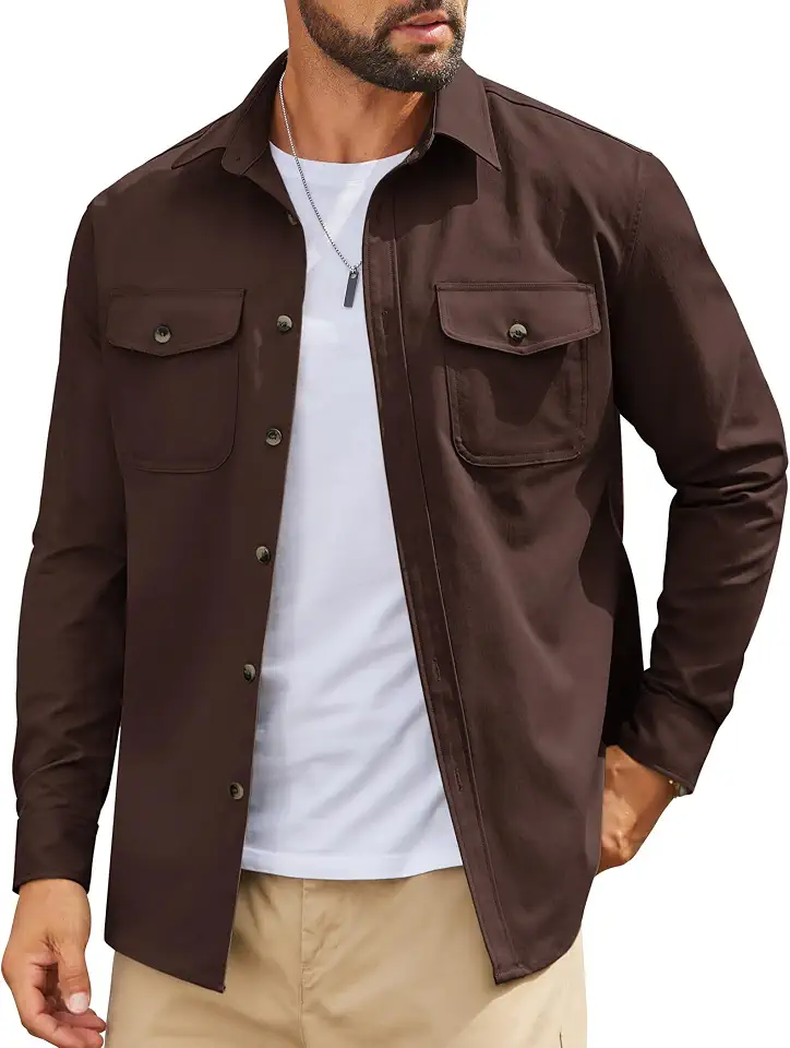 Global Recycled Standard COOFANDY Mens Shirt Jacket Long Sleeve Button Down Shirt for Mens Shackets