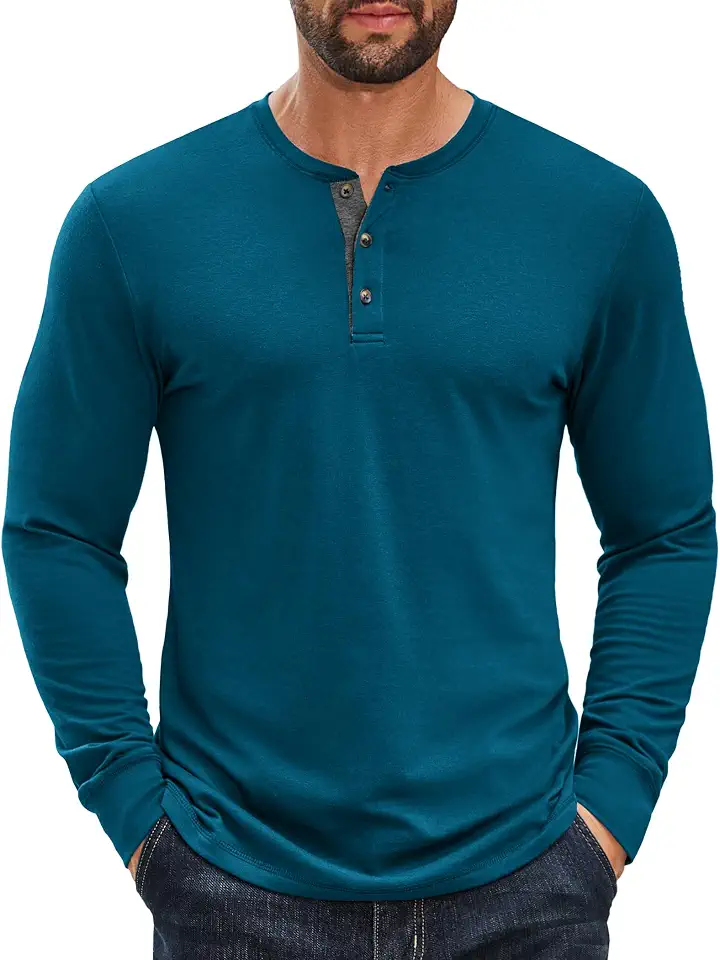 COOFANDY Men's Long Sleeve Henley Shirts Cotton T-Shirts Casual Pullover Shirt Soft Stretch Basic Tees Fall Tops